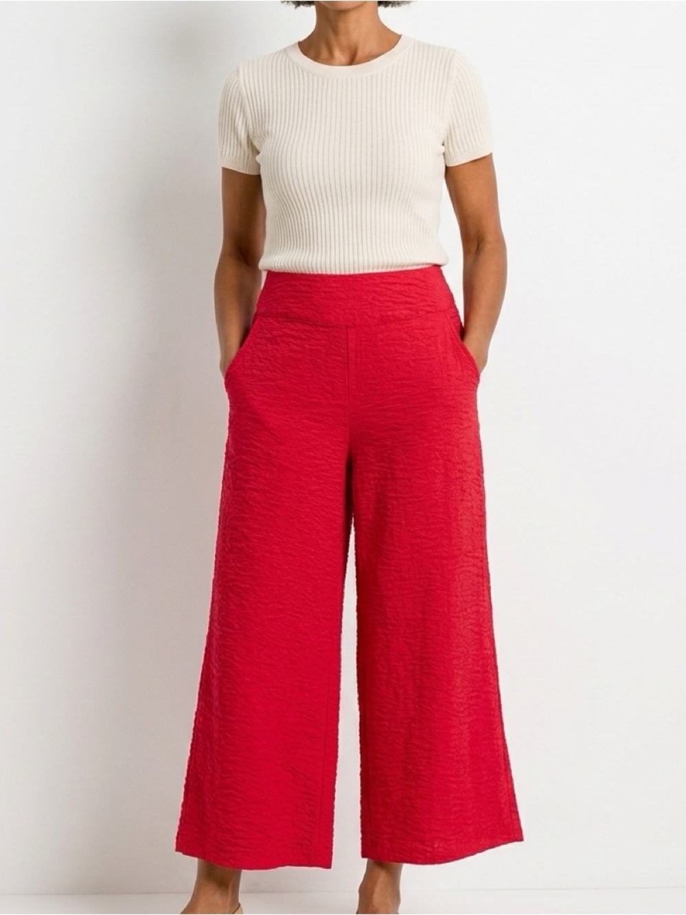 Habitat wide leg pull on pants in cherry